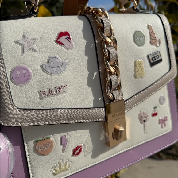 ALDO Cream and Purple Satchel with Gold Accents - Picture 7 of 15
